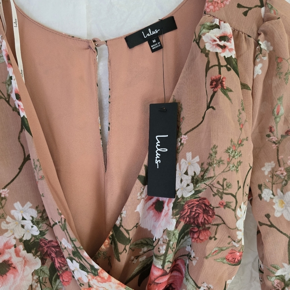 Lulus NWT Printed Faux-Wrap Dress Sz M Freshly Pick Soft Floral Cottagecore - Picture 5 of 12